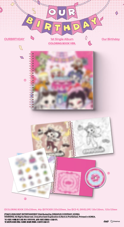 PRE ORDER 아워벌스데이(OURBIRTHDAY) 1st Single Album 'Our Birthday' (Coloring Book Version) With Music Korea POB