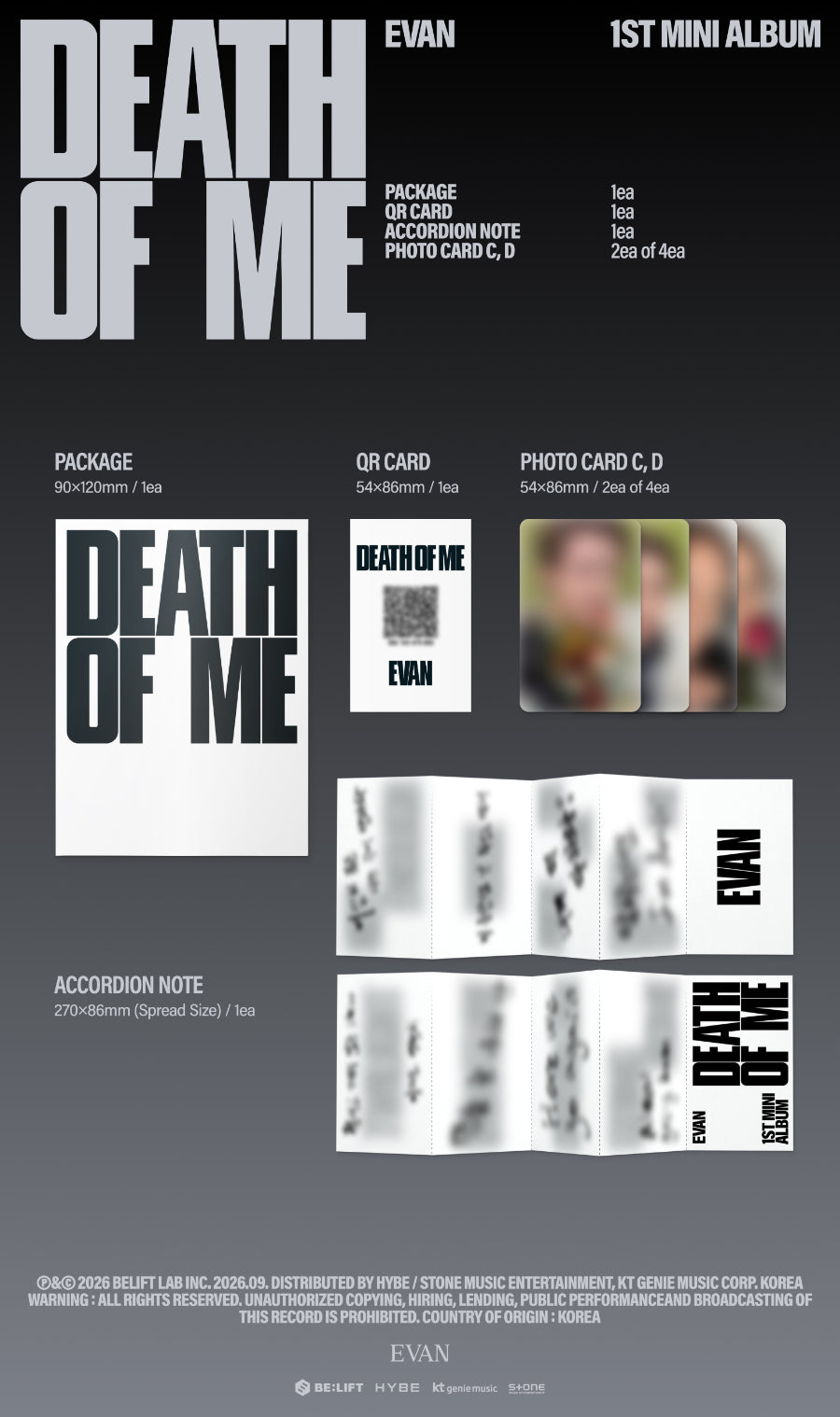 PREORDER 에반(EVAN) - DEATH OF ME [Photobooks & Weverse Albums Version SET] & Music Korea POB