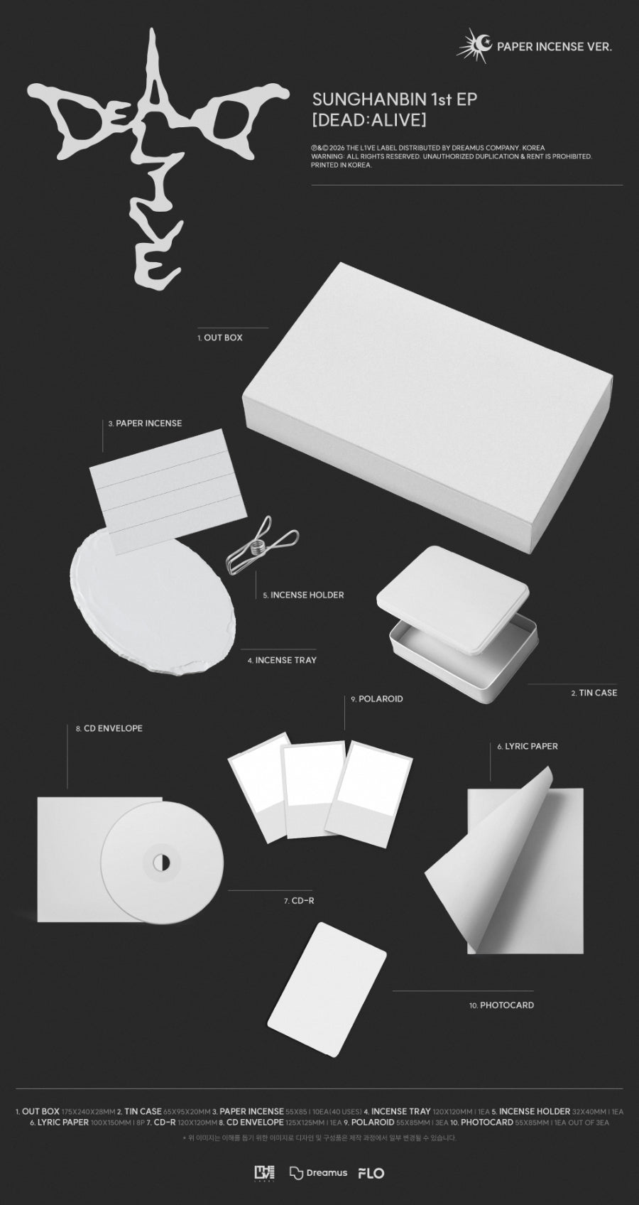 [PRE-ORDER] 성한빈(SUNGHANBIN of ZEROBASEONE) - DEAD:ALIVE [Paper Incense Ver.]